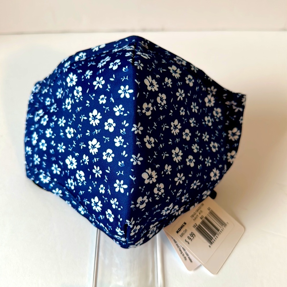 NWT Adult Bespoke Face Mask Cotton Navy Blue Mini Floral Elastic Ear Loops